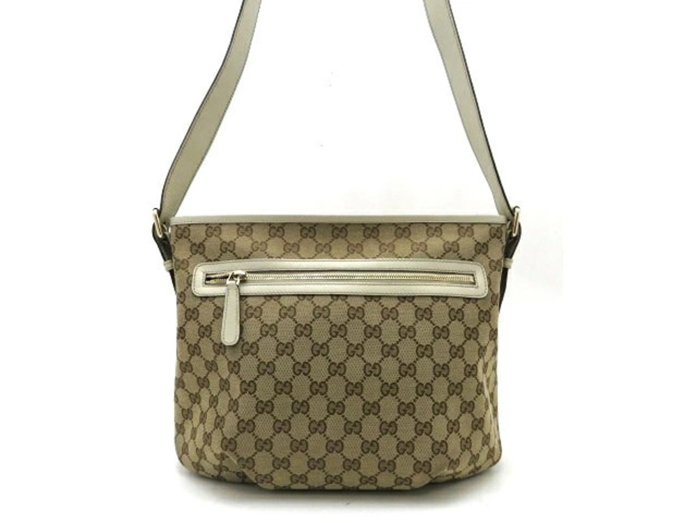 Gucci Hobo Bag GG Canvas Calfskin Beige Cream Ivory White